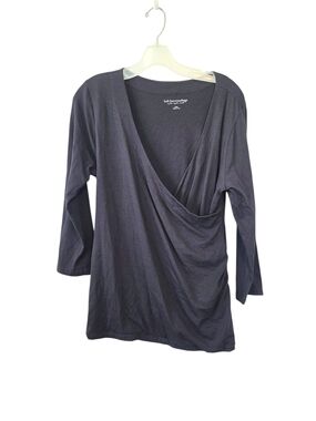 Soft Surroundings Black Faux Wrap Surplice Top Pima Cotton Modal Size Large